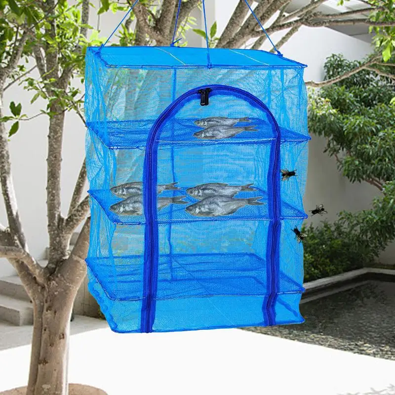 Foldable Hanging Mesh Dryer Drying Rack 4 Layers Folding Fish Mesh Fish Drying Net Hanging Drying Fish Net For Shrimp Fish Fruit