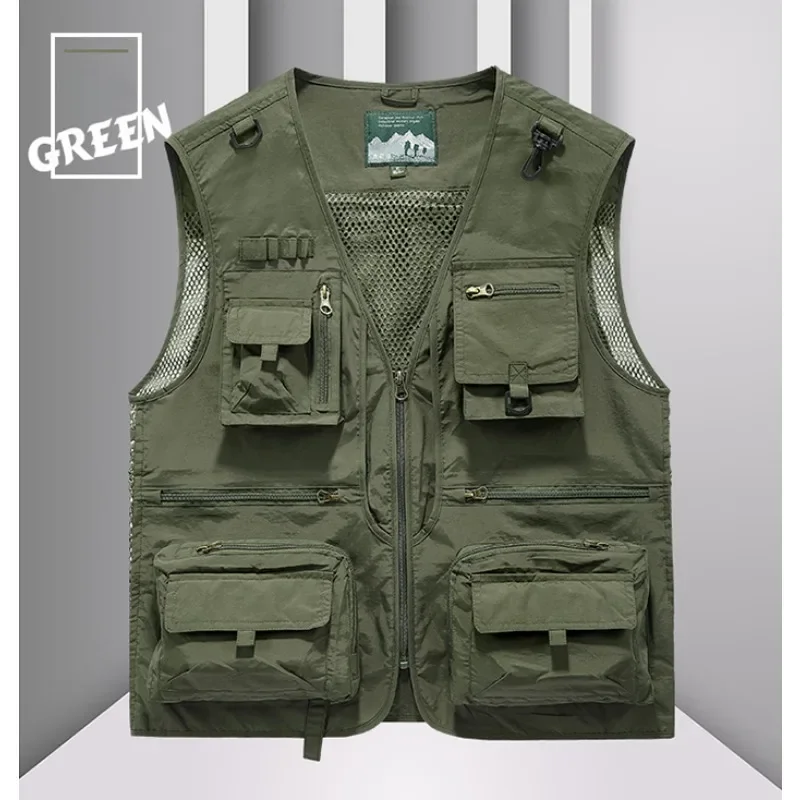 Sleeveless Multi Pocket Windbreaker Hunting Works Vests for Men Brand Leather Waterproof Motorcyclist Work Vest Jacket Luxury