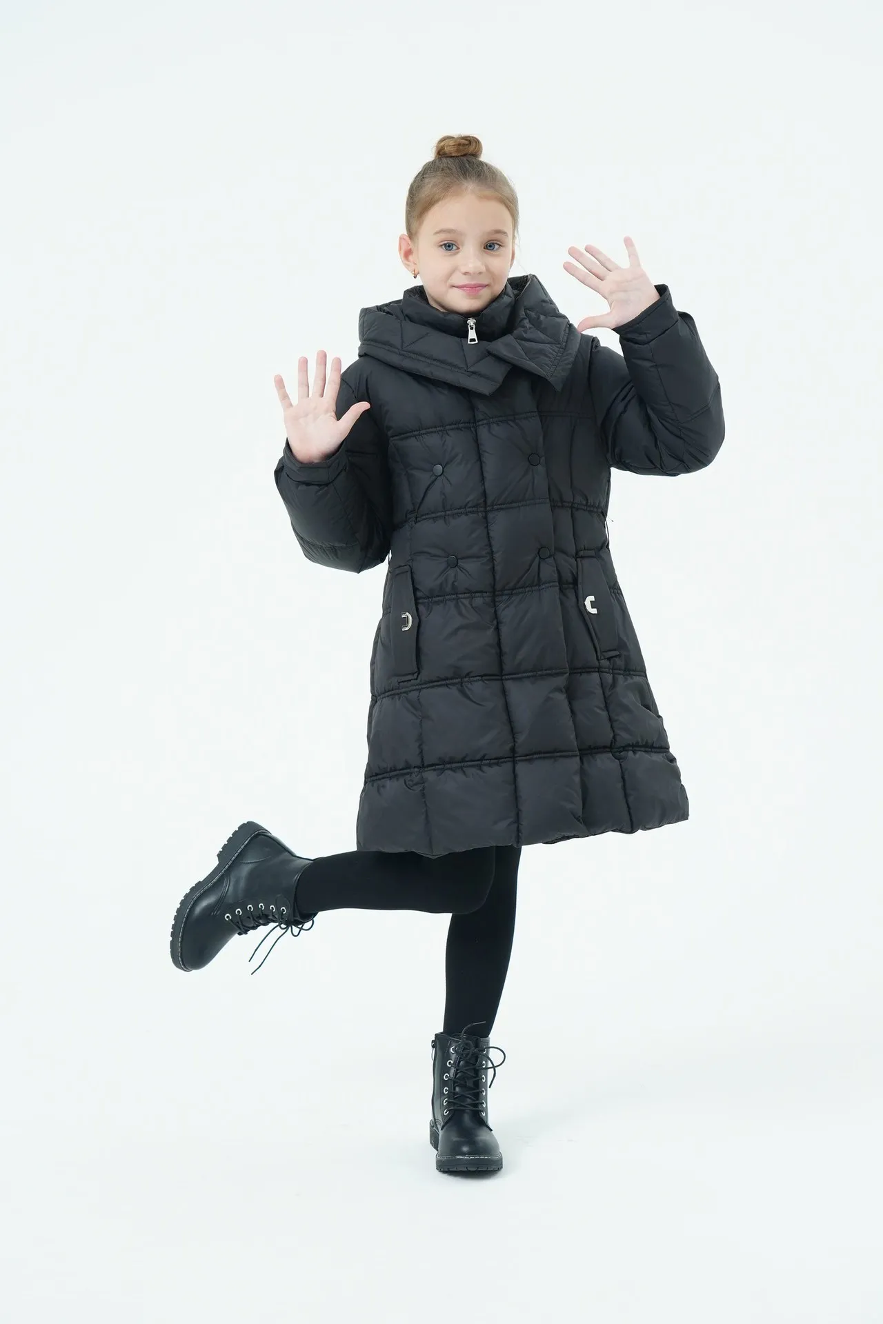 Mädchen Winter Langer Puffermantel mit Kapuze Doppelreihige Dicke Warme Gefütterte Jacke Junior Kinder Winddichte Schule Oberbekleidung 6-14 Jahre – Detail 18
