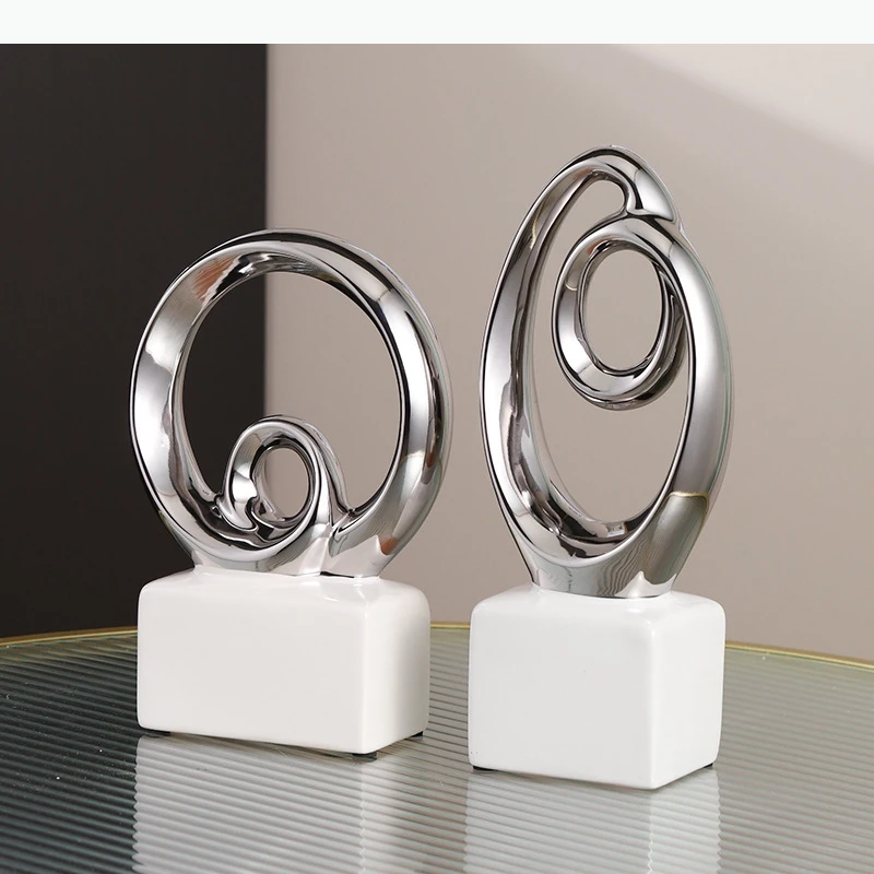 Ceramic Handicraft Ribbon Geometric Hollow Sculpture Ring Decorative Figurines Home Decoration Accessories