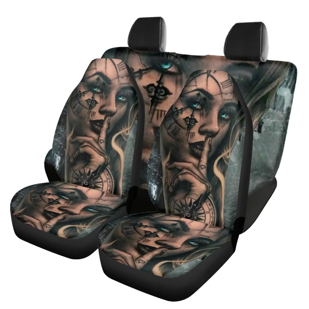 

INSTANTARTS New Skull Decoration Design Front and Back Car Seat Covers Easy Clean Car Accessories Comfortable Seat Protect