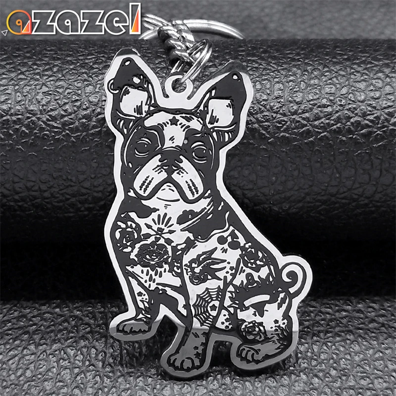 French Bulldog Dog Key Chain Ring For Women Stainless Steel Silver Color Bag Keychain Charm Pendant Jewelry Aceessories K7561S08