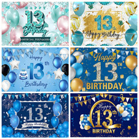 13th Happy Birthday Party Decor Banner Backdrop Black Gold Balloon  13 Years Old for Girls Boys Photography Background