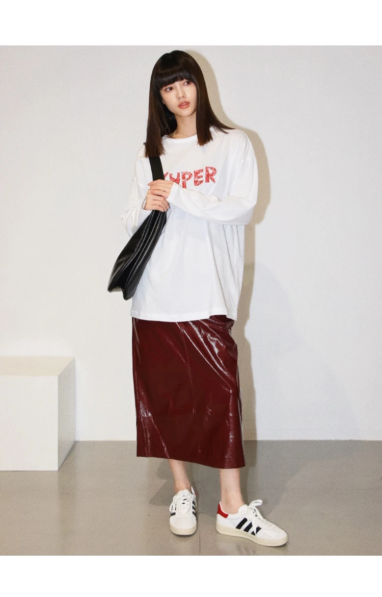 Lautaro Spring Autumn Shiny Reflective Patent Pu Leather Midi Pencil Skirt Women High Waist Long Luxury Designer Clothes 2023 16 S8ef0b98f125e4d8e97fc6ba532589507U