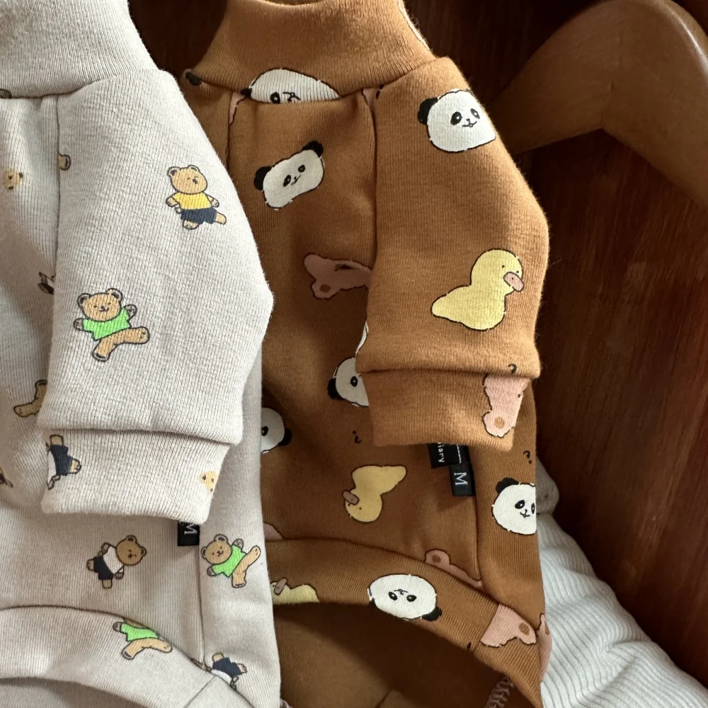 Soft Grey Baby Cotton Shir for Sphynx Cat Autumn Long Sleeves Cartoon Cute Bear Panda Duck Loungewear for Devon Rex in Spring