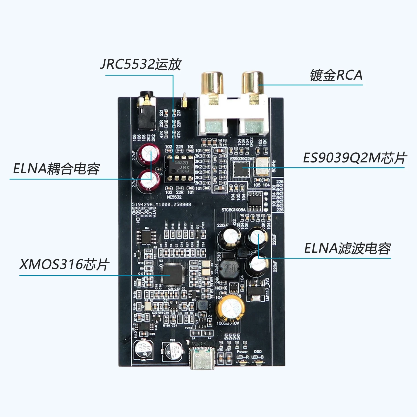 XMOS XU316 digital interface USB audio ES9039Q2M decoder hifi fever DAC DSD512
