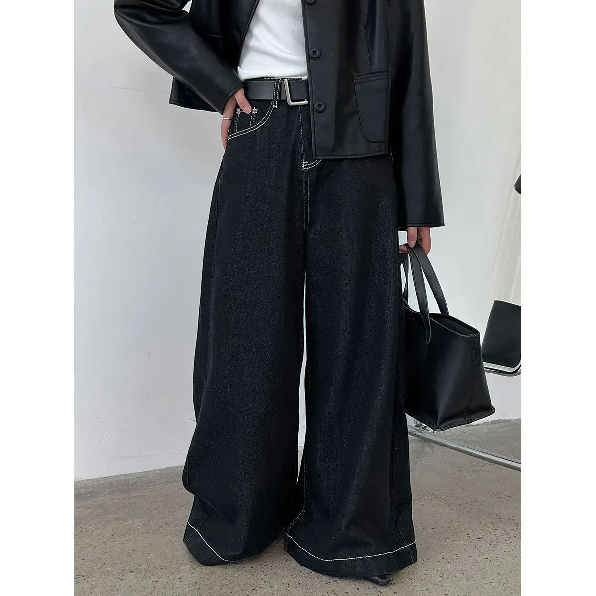 SuperAen – jean ample de style coréen, pantalon à jambes larges délavé pour femme, surdimensionné, droit, pleine longueur, nouvelle collection automne 2025