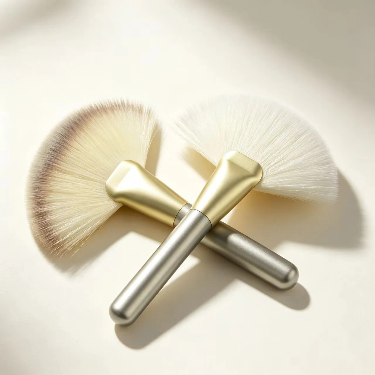 Large Champagne-Colored Wooden-Handle Fan-Shaped Brush for Powder Removal Highlighting And Nail Polish Dusting