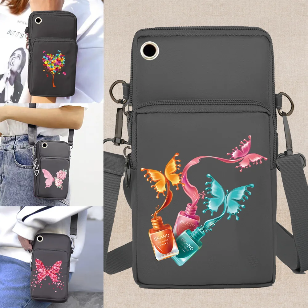 Mobile Phone Bag Wallets Shoulder Bags Arm Pack Apple/Huawei/Samsung Universal Cell Phone Storage Packet Butterfly Print Clutch