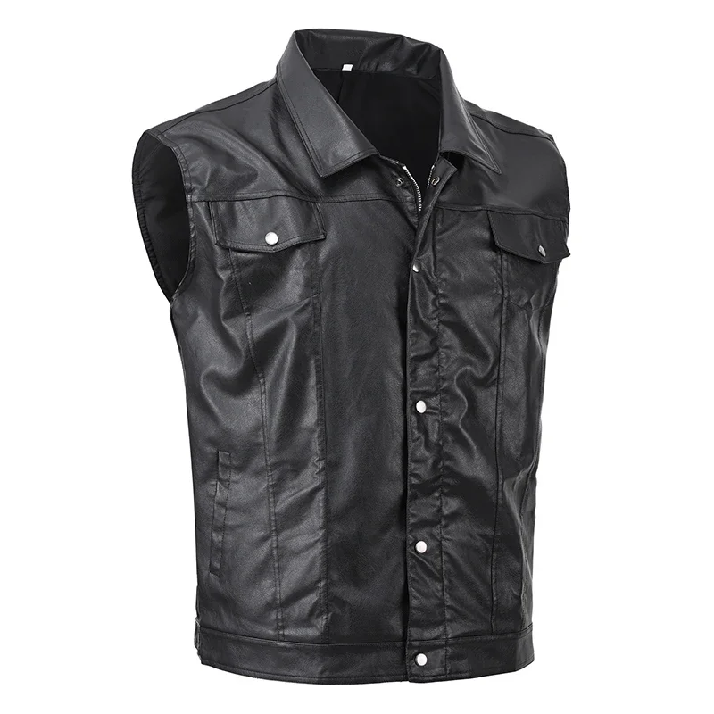 

Men's Punk Style Motorcycle Rider Vests Faux Leather Biker Waistcoat For Male Sleeveless Jacket PU Slim Fit Solid Color