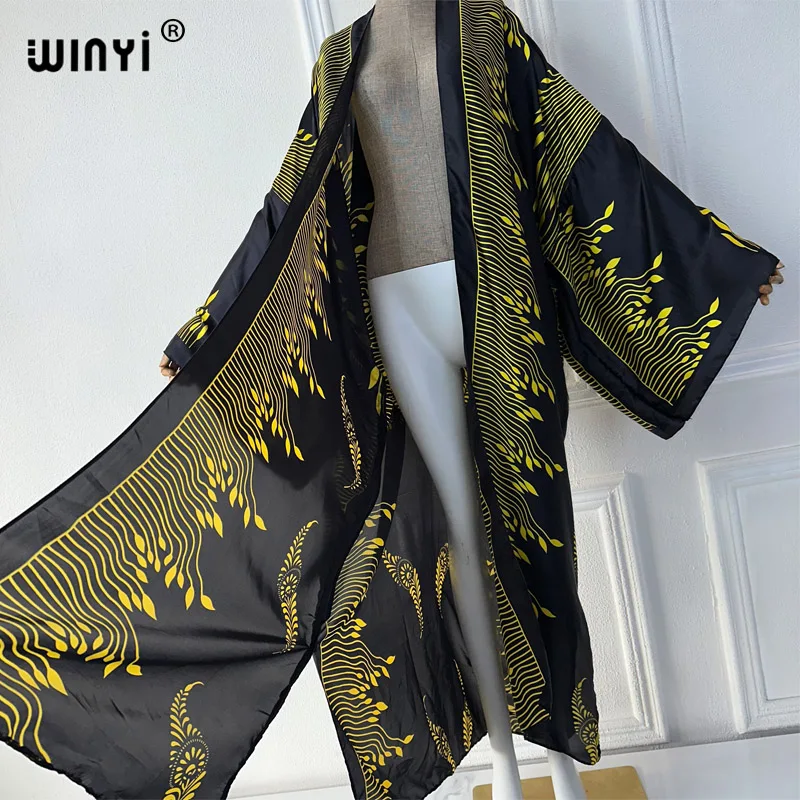 WINYI summer outfit kimono africa elegant print beach cover up maxi dress cardigans beach wear women 2024 abaya dubai luxury