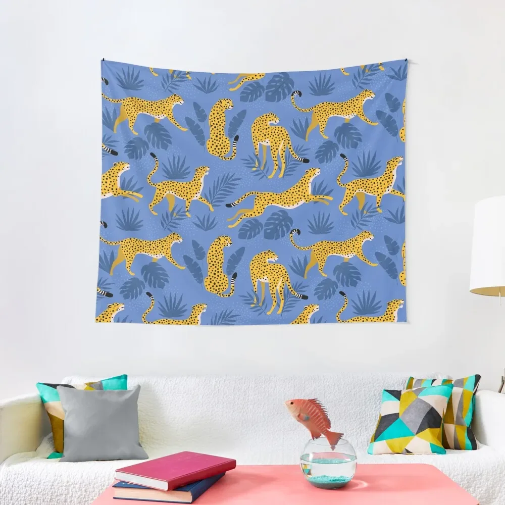 

Blue Cheetah Pattern Tapestry Tapete For The Wall House Decorations Tapestry