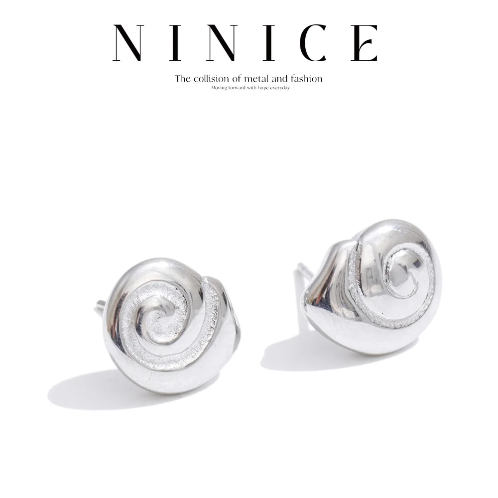 NiNice Stainless Steel Shell Conch Stud Earrings Ocean Style Metal Texture Summer Beach Fashion Jewelry Wholesale