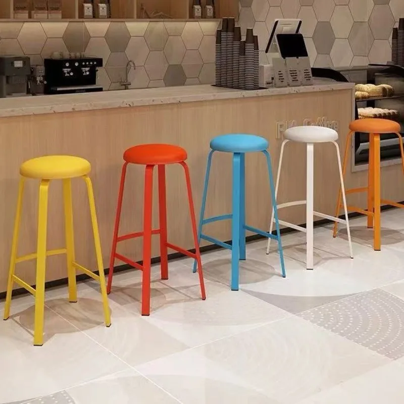 Bar modern simple round stool high chair, indoor stackable household stool
