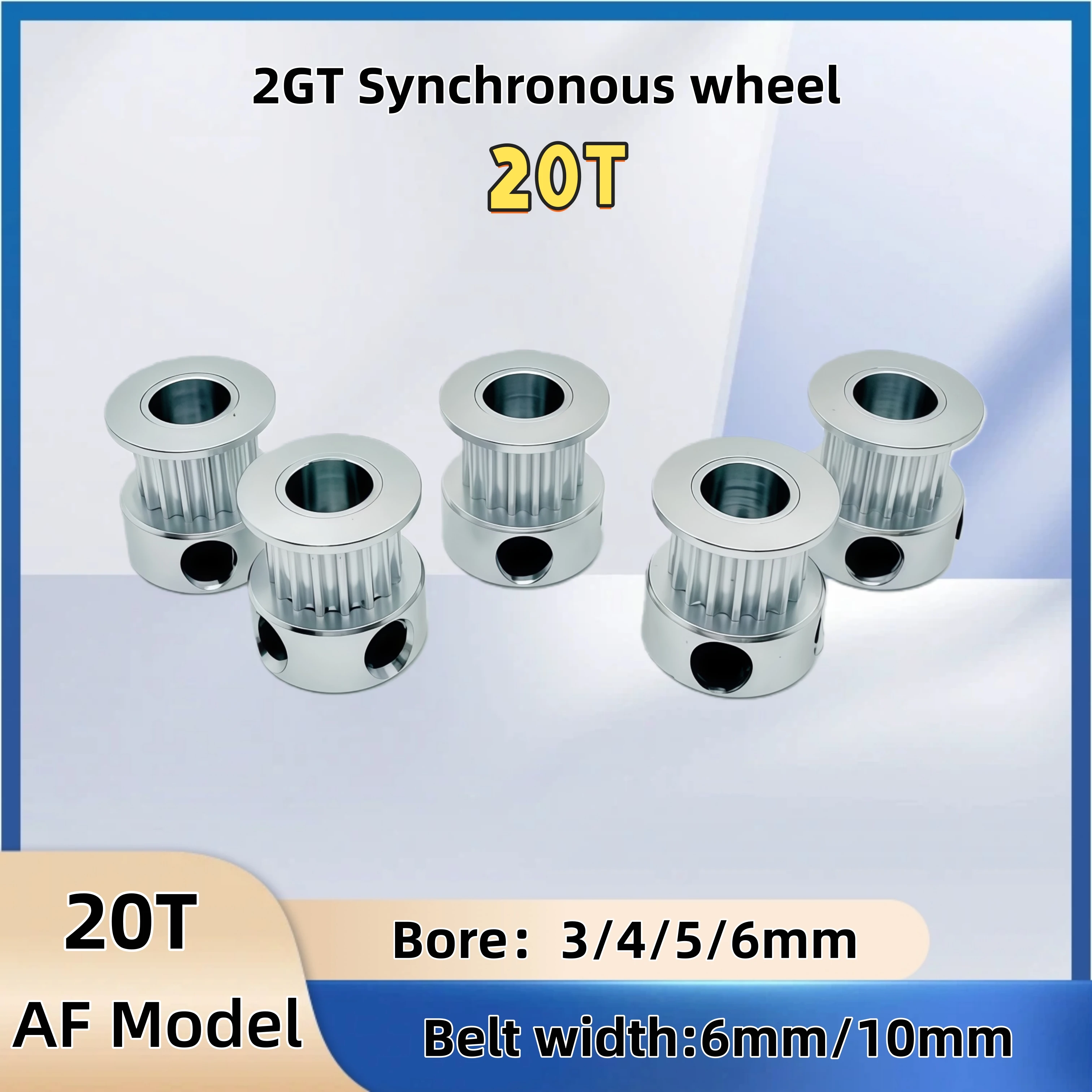 

2GT 3D Printer Parts GT2 Timing Pulley idler pulley Silver 20 Teeth AF Type Bore 3/4/5/6mm For width 6 /10mm Belt, 2GT Idler 20T