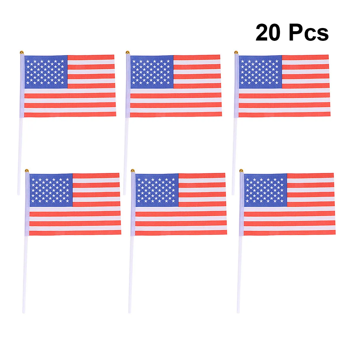 20Pcs Hand Held Usa Flags on Stick Mini American Country Flags Polyester Plastic Rods for Festive Decorations Sports Events