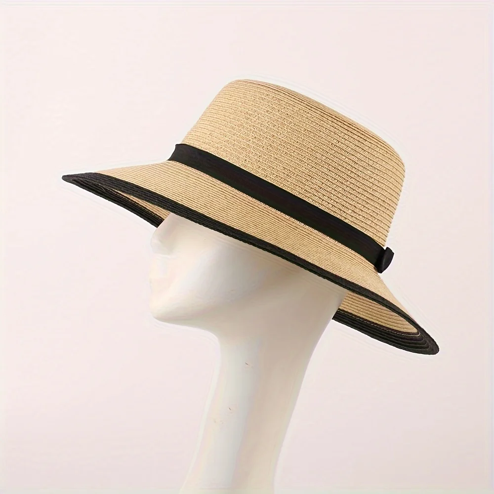 French Top Hat Fashionable and Fashionable Hepburn Hood Children\'s Summer Grass Knitted Flat Top Straw Hat Sun Protection and Su