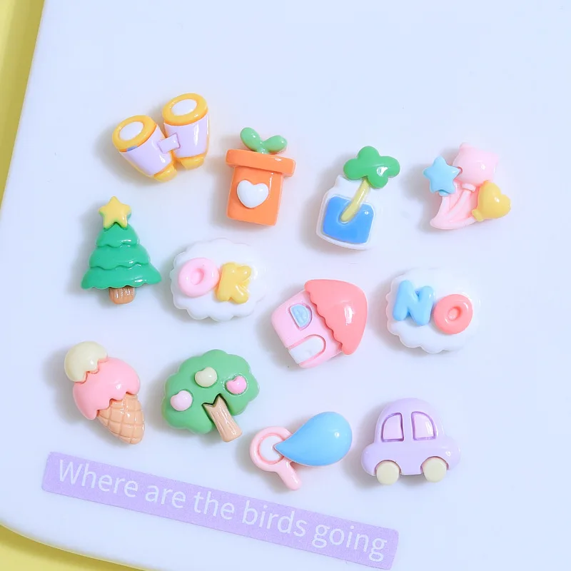 5pcs cute house tree ice cream cartoon resin flatback diy kawaii resin accessories crafts materials scrapbooking embellishment