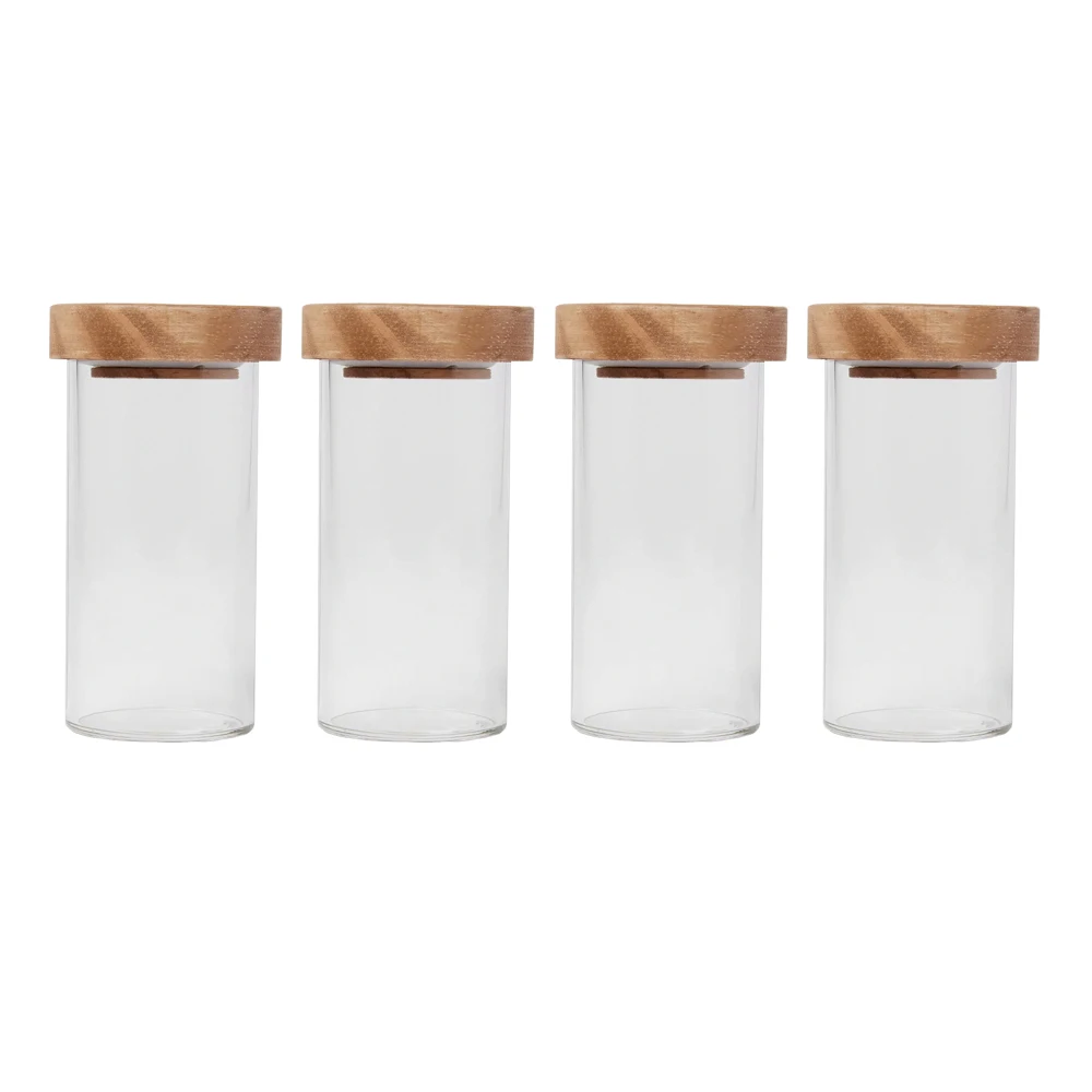 

4oz Round Spice Jars with Airtight Wood Lids,Mini Clear Glass Seasoning Containers,Small Empty Herb Storage Bottles for Cabinet