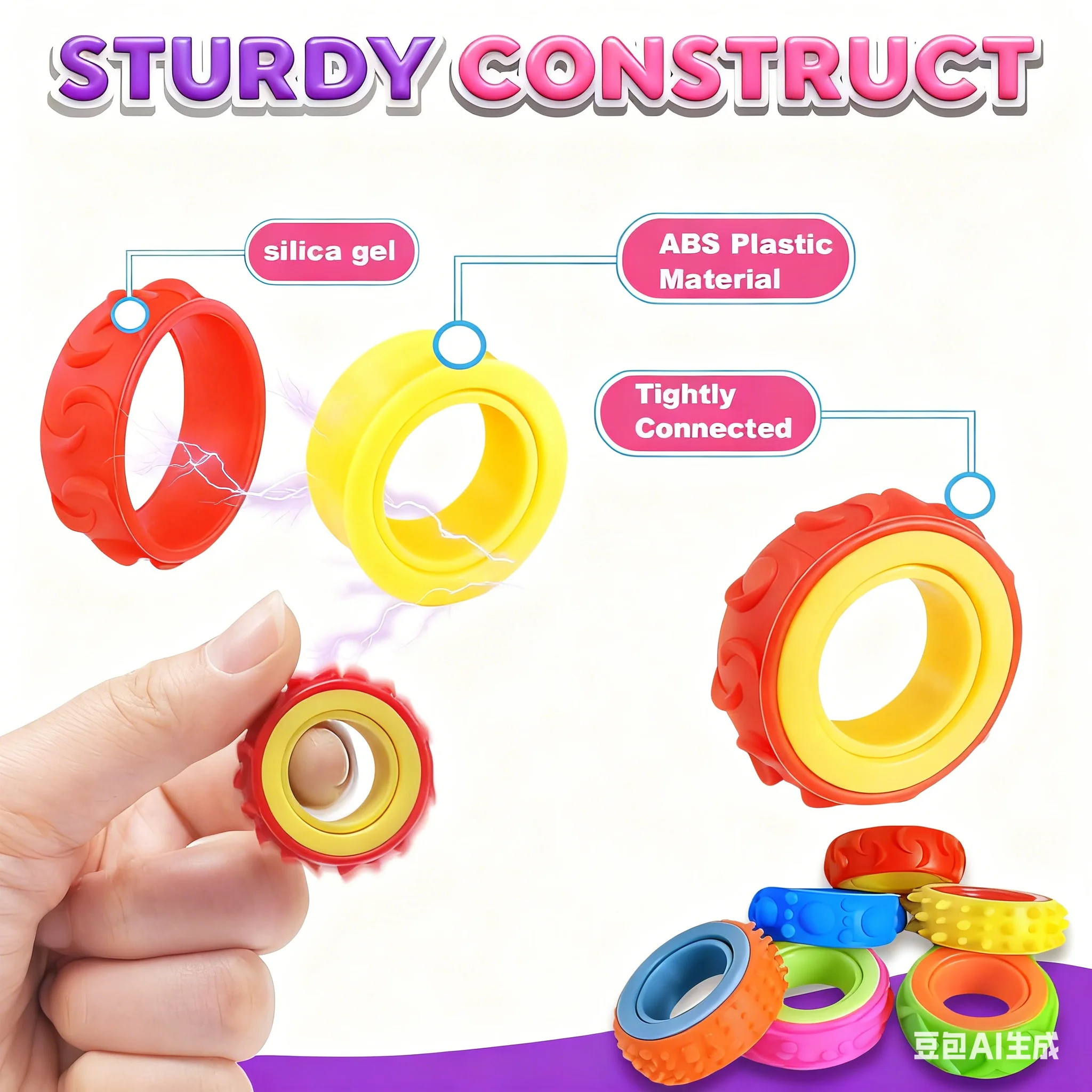 6/12 Stück Fidget Toys Kinder-Drehring Sensorischer Kreisel Entspannungsspielzeug Drehbarer Sensorring Quetsch-Fidget-Spielzeug Spinner – Detail 3