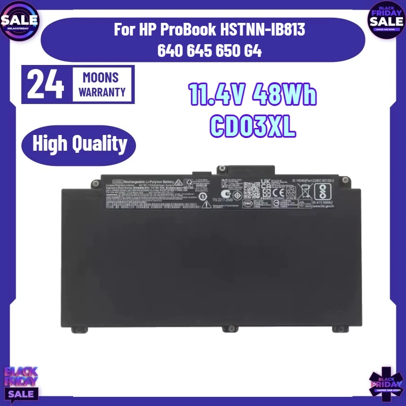 Batería CD03XL de 11,4 V, 48Wh, para ordenador portátil HP ProBook HSTNN-IB813 640 645 650 G4, HSTNN-UB7K, HSTNN-IB8B, HSTNN-LB8F