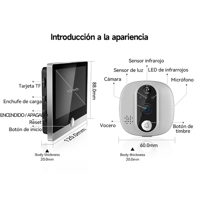 Jeatone-timbre con mirilla y vídeo LCD para el hogar, dispositivo inalámbrico con cámara de 4,3 pulgadas, Wifi 1080P, movimiento PIR, compatible con Alexa, Tuya