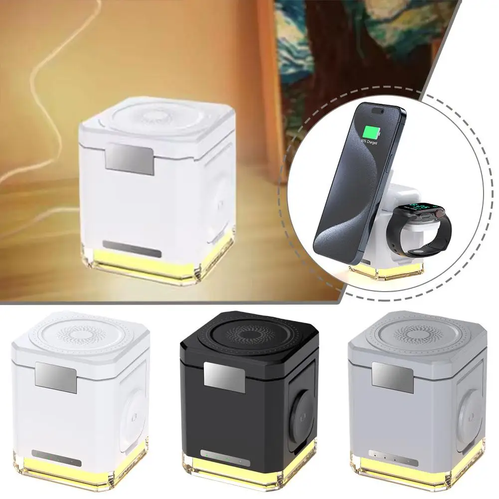 Multifunctional 3-in-1 Foldable Wireless Charger Stand Wireless With Suction Bedside Square Magnetic Light Charging Night F R5N5