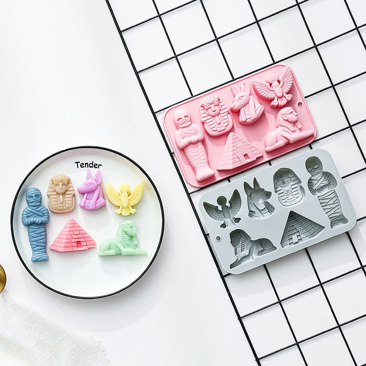 6-hole Ancient Egyptian Theme Silicone Mold Mummy, Pyramid Fondant Candy Chocolate Mould Fudge Epoxy Resin Mold Cake Decoration