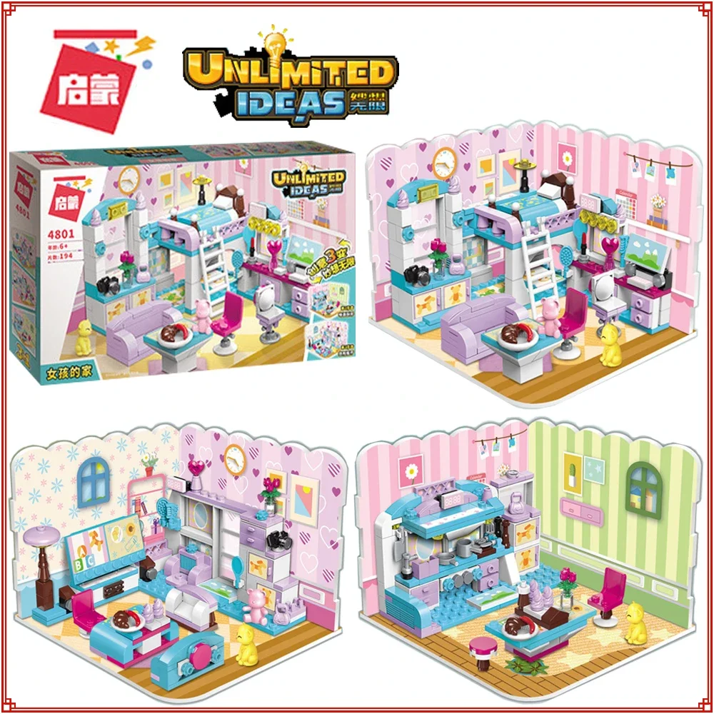 Keeppley Girl's Home Building Blocks Whimsy Infinite Series Bedroom Kitchen Living Room 3-in-1 House Assembly Toy Model Kid Gift