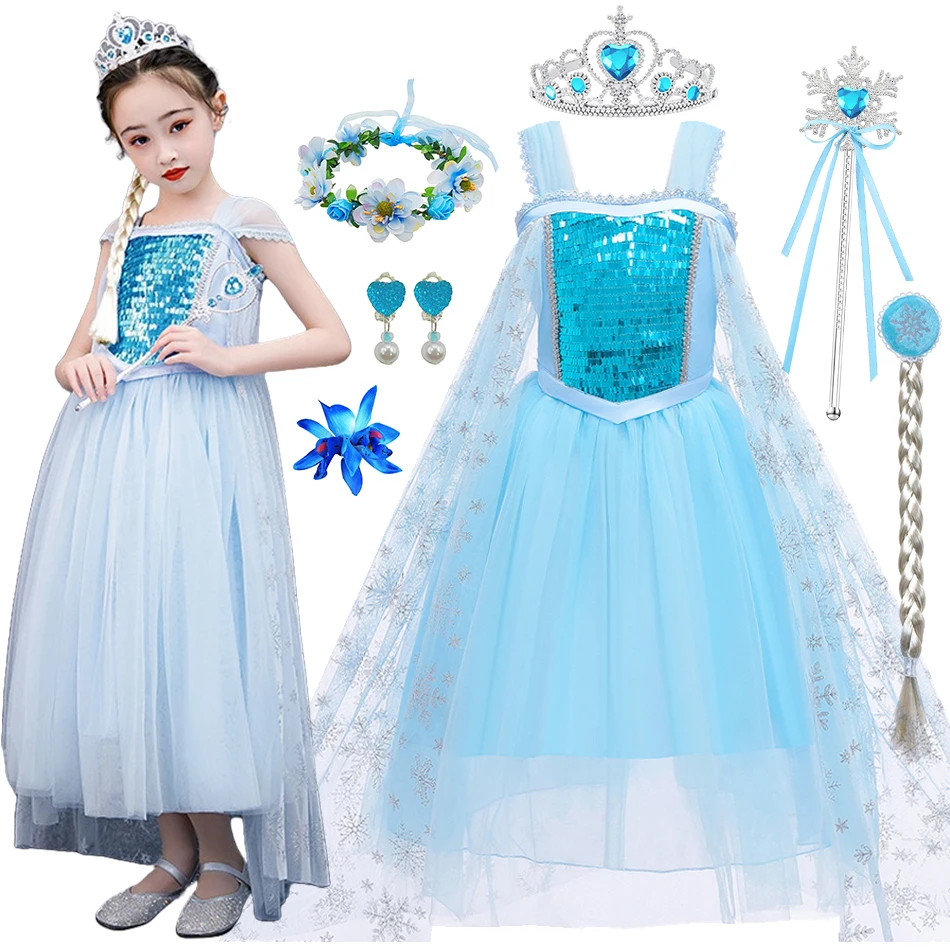 Elsa Cosplay Snow Queen Girls Princess Dress Kids Birthday Halloween Carnival Party Costume Children Fantasy Vesidos