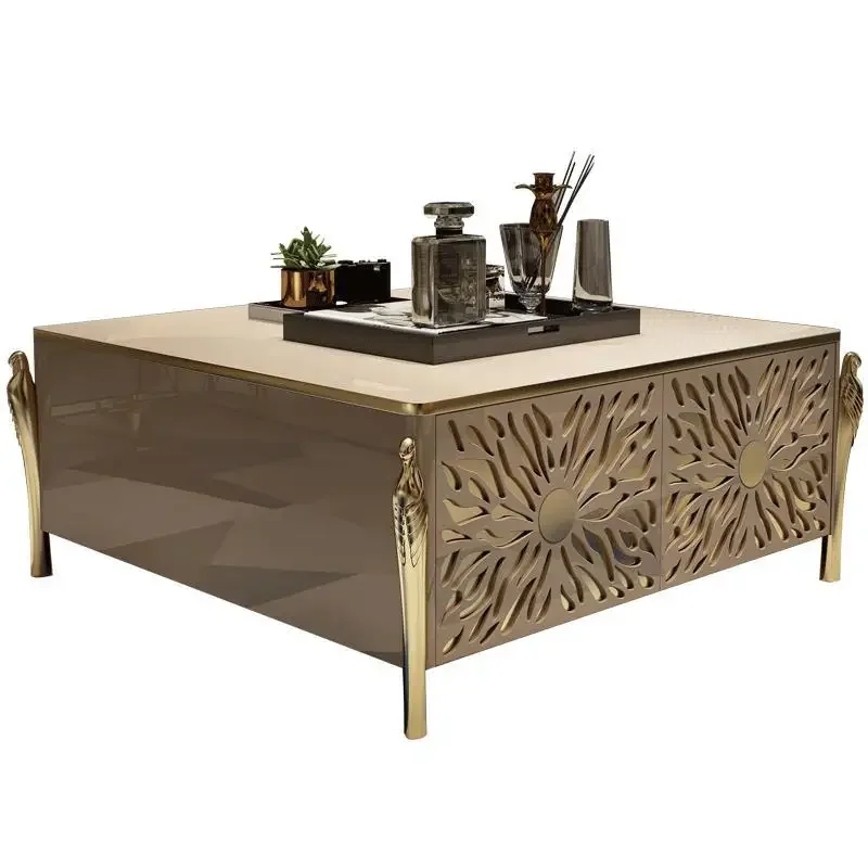 Light luxury coffee table post-modern stainless steel minimalist TV cabinet combination marble furniture living room rectangular