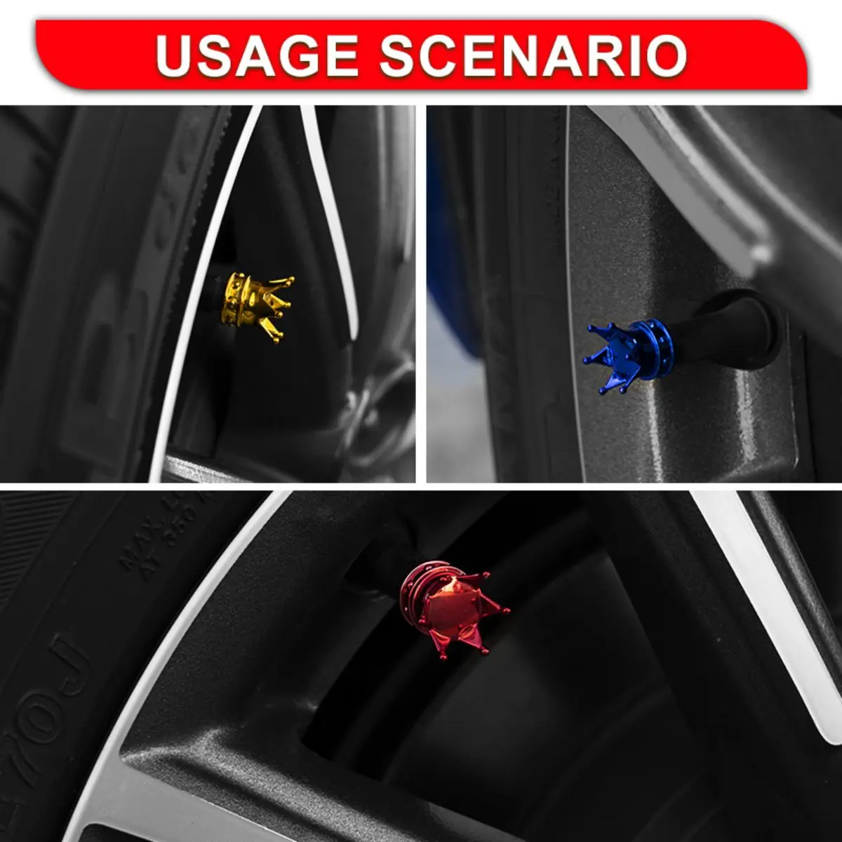 Universal Crown 4 PCS  Car Wheel Tire Valve Caps Tyre Rim Stem Covers Airdust For Car Accessories Motorcycle Decoration 2024