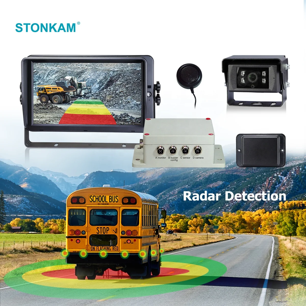 77ghz Blind Spot Detection radar Sensor With Lcd Monitor for Heavy Duty Trucks Waterproof Dustproof