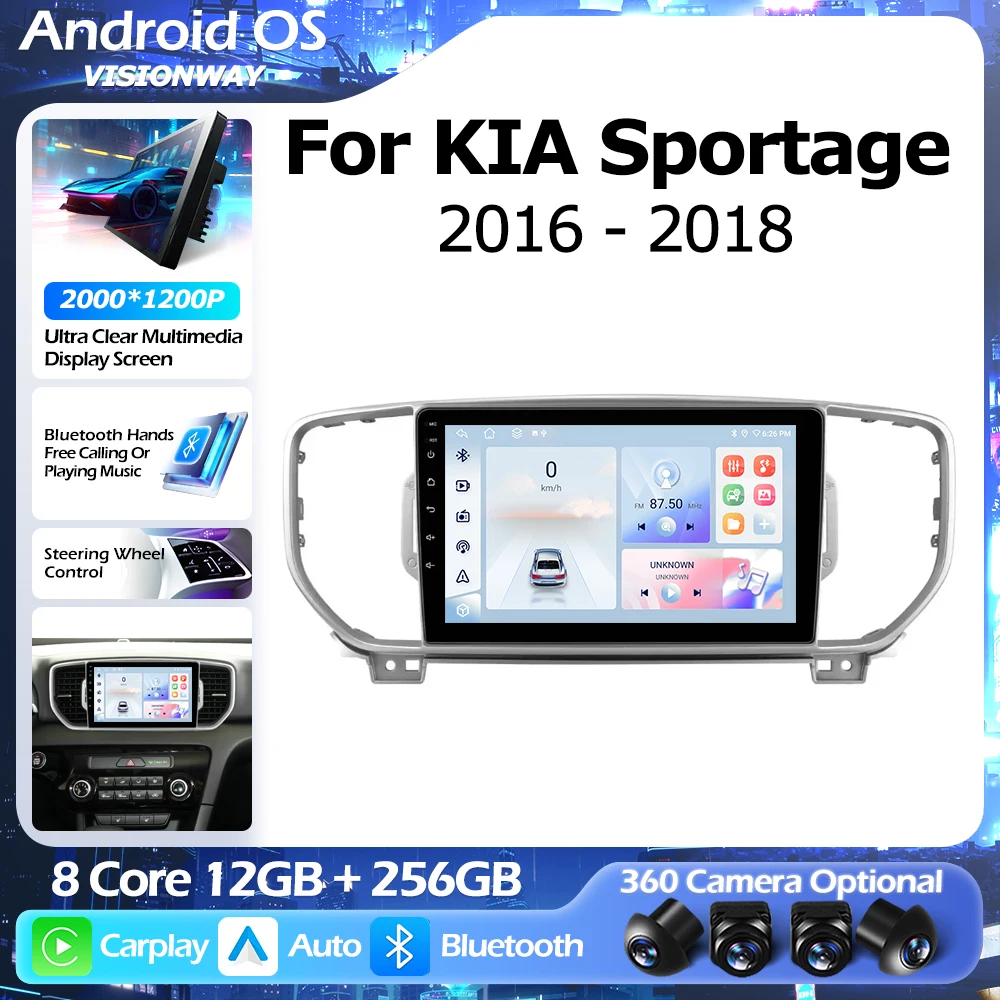 

Android 16 For KIA Sportage 4 2016 2017 2018 GPS Navigation Multimedia Player Auto Wireless CarPlay WIFI 4G DSP GPS RDS BT