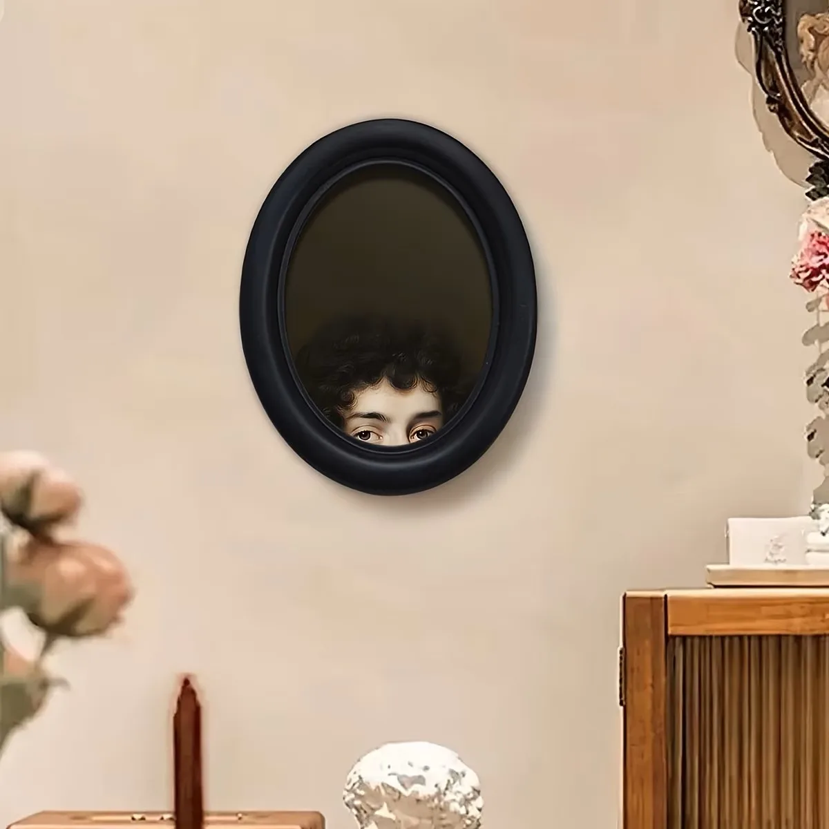 1 Porta-Retrato Oval de Madeira Estilo Vitoriano Vintage com Efeito de Olho Mágico - Arte de Parede com Gancho, Decoração Encantadora para Casa, Adequado para Sala de Estar, Quarto, Eventos e Festas, Presente Criativo, Decoração de Quarto, Design Clássico, Construção Durável