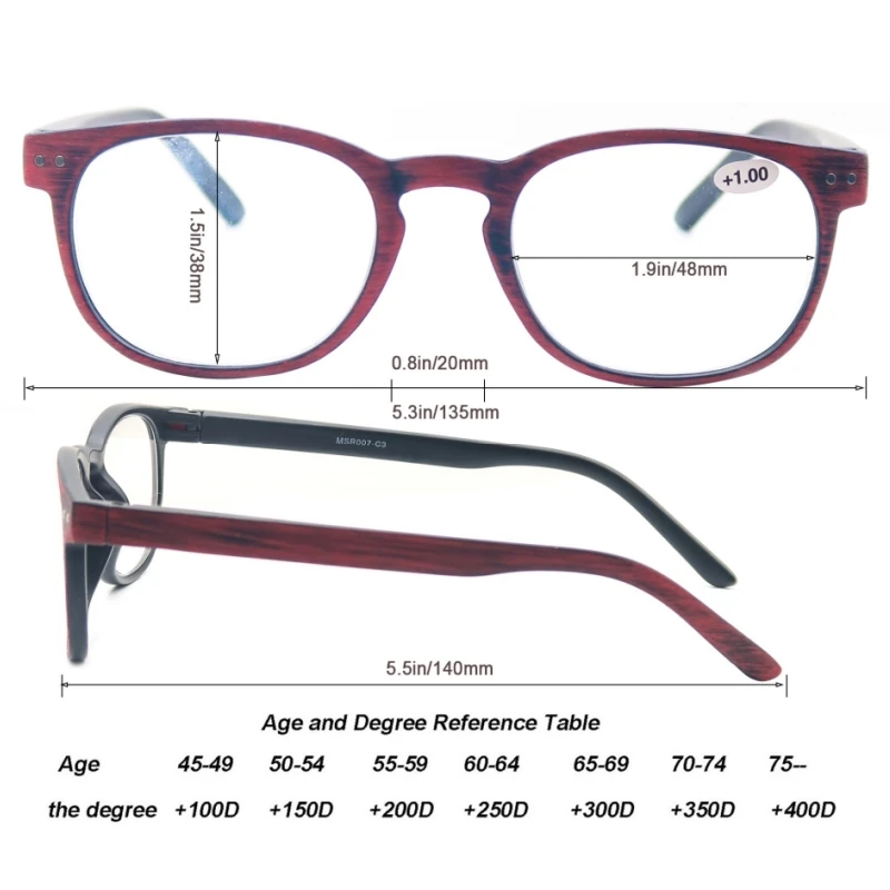 MODFANS Wood Look Reading Glasses Men Women Round Sun Readers Eyeglasses Frame Vintage Spring Hinge with Diopter +0.5 to +5.0