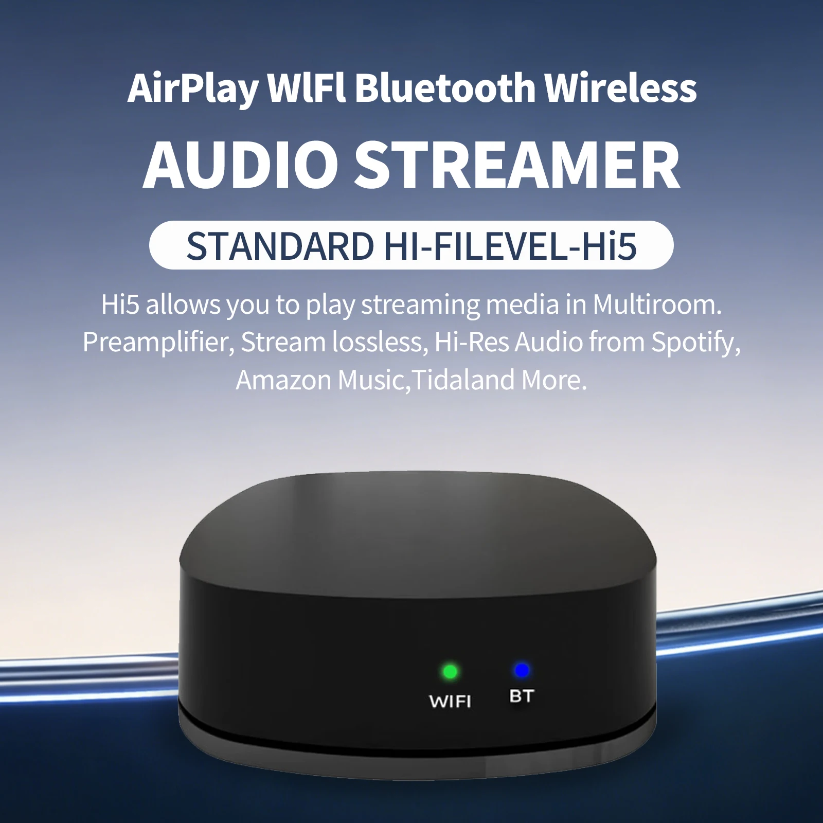 Reproductor de Audio Inalámbrico Hi5, Receptor de Música HiFi con AirPlay Bluetooth 5.0, Multiroom para Spotify, Tidal, 