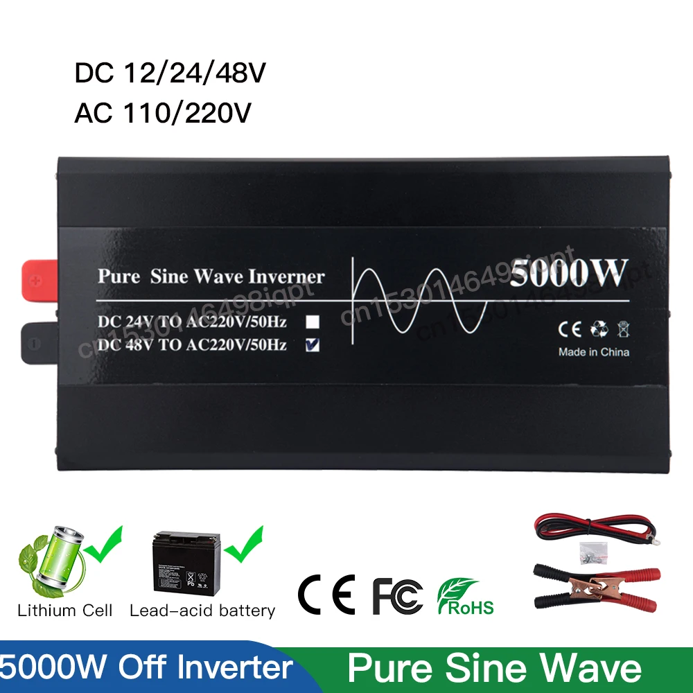 5000W Off Grid Tie Inverter Pure Sine Wave Solar Panel Wind Turbine Car Converter 10000W Surge Power For 12V 24V 48V Battery