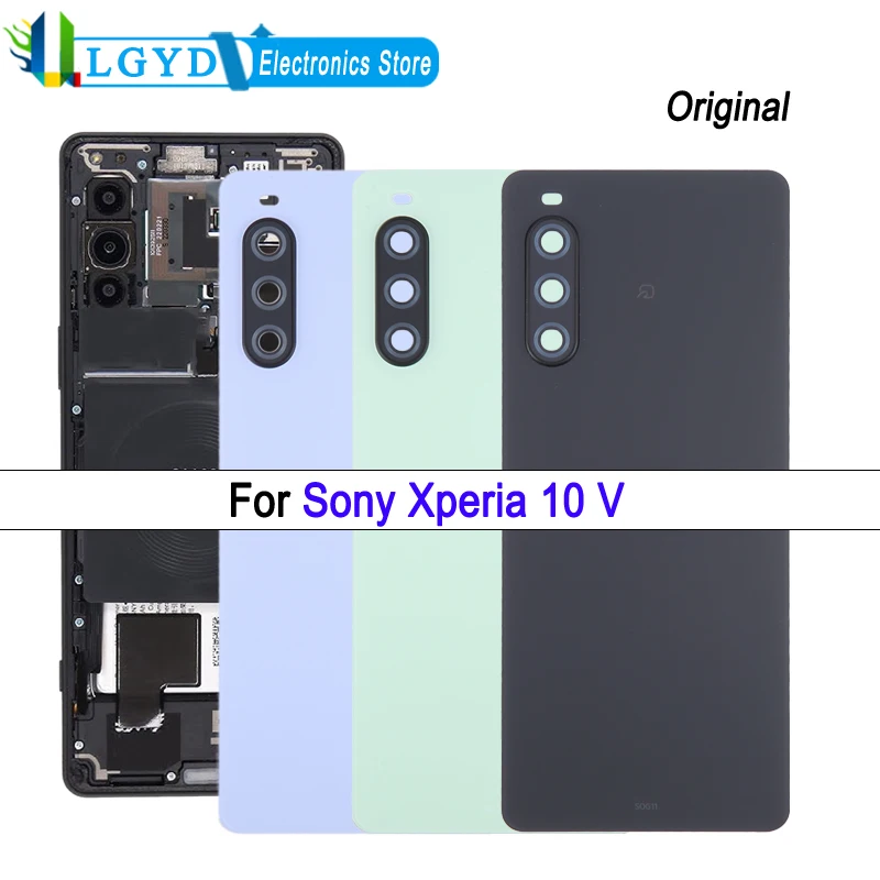 Cubierta trasera de batería Original para Sony Xperia 10 V, cubierta de carcasa trasera de teléfono con marco de lente de cámara, pieza de repuesto de reparación