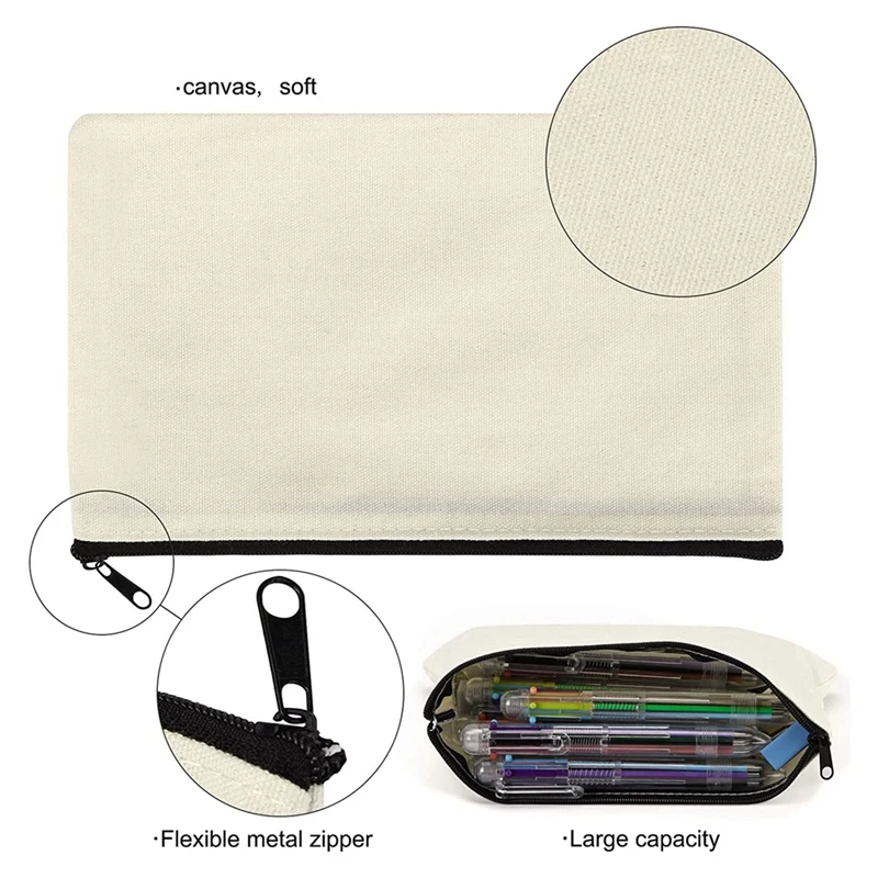 45Pcs Blank Canvas Zipper Pouch Zipper Canvas Cosmetic Bag For DIY Craft Canvas Makeup Bags (8.3X5 Inches)