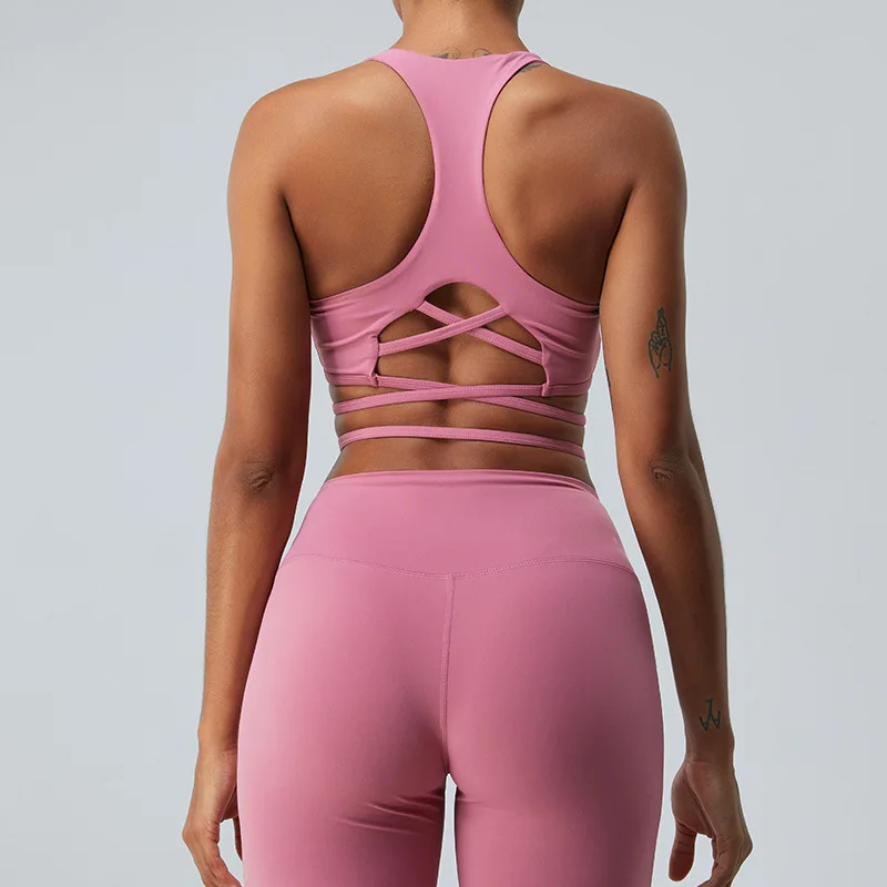 Vrouwen Cross Strap Sportbeha Top Vrouwen Push Up Yoga Bh Gym Crop Top Beauty Back Brassière Fitness Top Sport Ademende Beha Nieuw