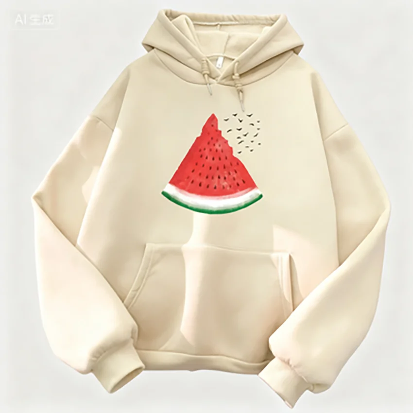 سترة نسائية بغطاء للرأس برسومات البطيخ أنيقة للخريف والشتاء بأكمام طويلة ملابس غير رسمية Con Capucha