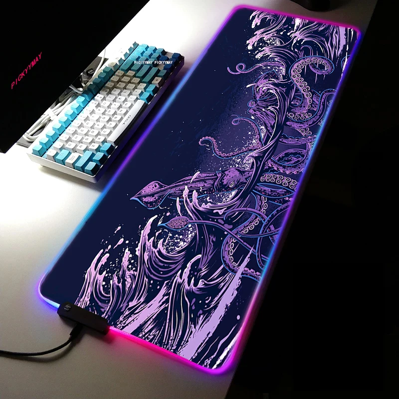 

Игровой коврик для мыши Octopus LED с подсветкой, большой настольный коврик 39.3x19.6 дюймов, RGB-коврик для геймеров, светящийся коврик для мыши