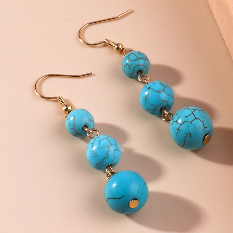 Aihua Böhmen Natürliche Türkis Stein Ohrringe für Frauen Dame Vintage Gold Farbe Stein Perlen Ohrringe Baumeln Schmuck Zubehör – Detail 3
