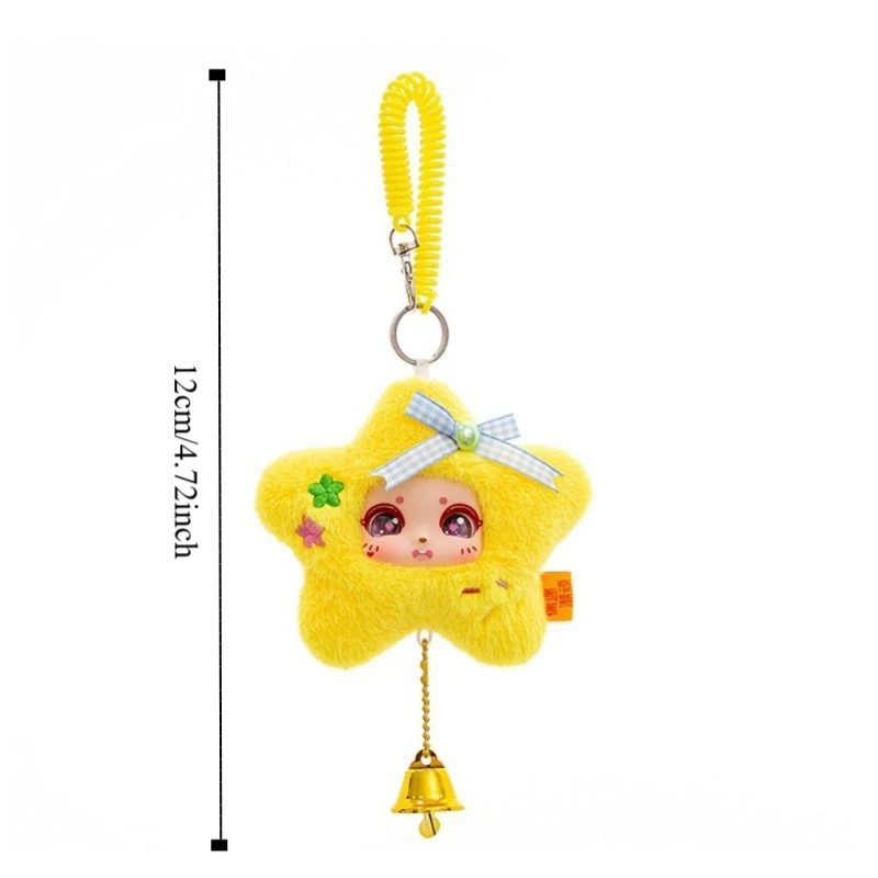 Porte-clés en peluche étoile porte-bonheur, visage en peluche, grands yeux, Design de dessin animé, pendentif de sac à dos étoile porte-bonheur, joli Kawaii