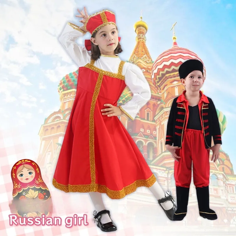 

Русский традиционный костюм для девочек: яркий наряд для Хэллоуина, детских выступлений, фестивалей, вечеринок, карнавалов и народных танцев