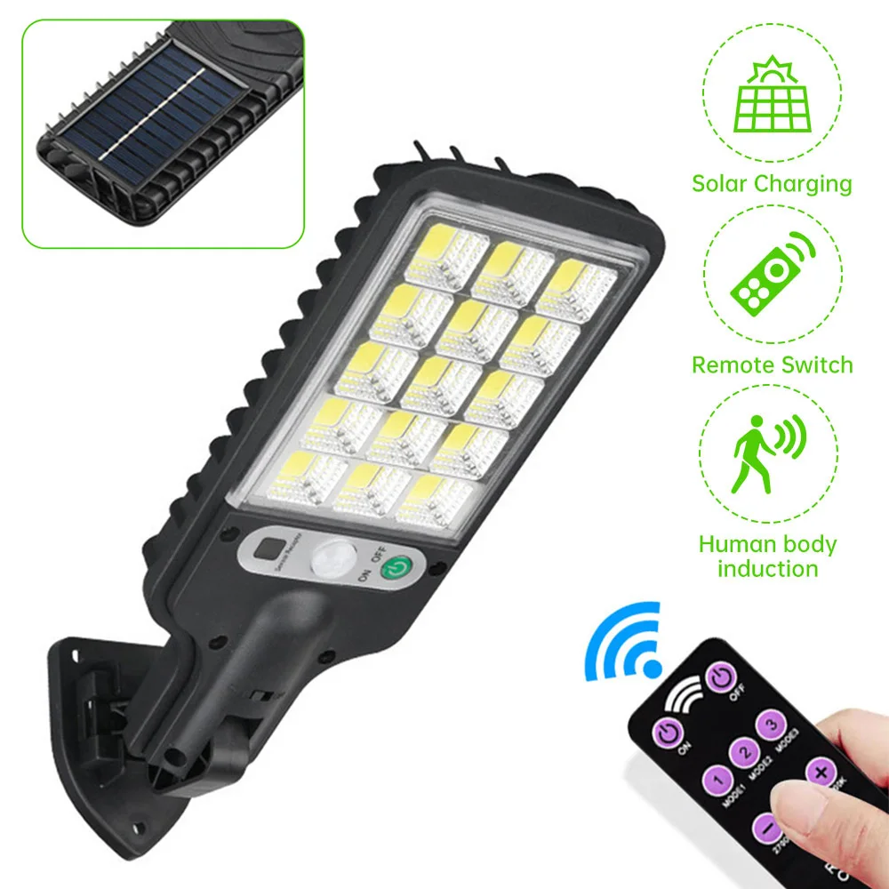 LED Solar Street Lights 3 Light Modes with Remote Control Waterproof Motion Sensor Security Lighting for Garden Patio Path Yard