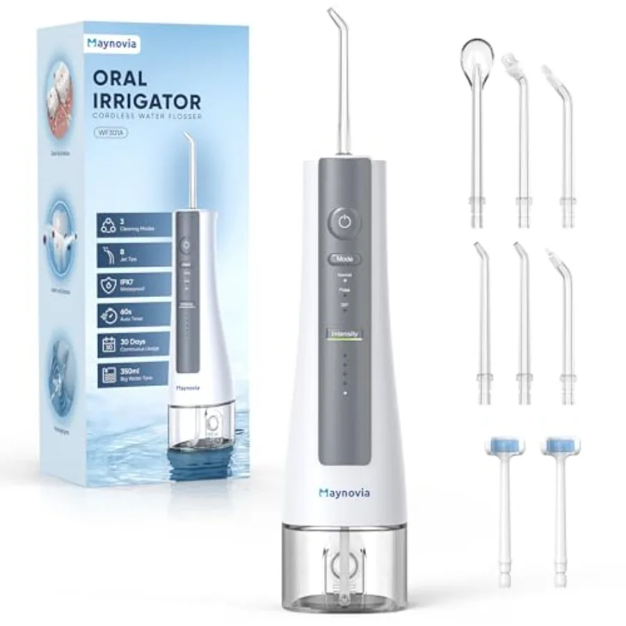 Cordless Water Flosser for Teeth Cleaning, ABS Plastic, White, 350ml Large Tank with U-Shaped Tip for Effective Gum Care