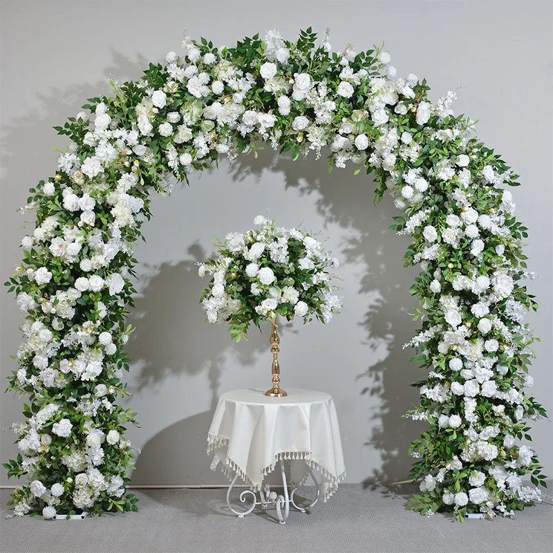 

Arch floral arrangement, new wedding Arch wedding decoration background Stage wrought iron frame simulation rose row flower ball