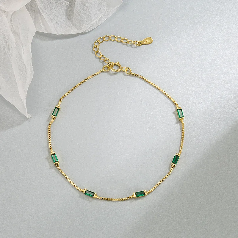 New 925 Sterling Silver Green Zircon Bracelet Personality Charm Geometric Shape Woman Bracelet Birthday Gift Exquisite Jewelry